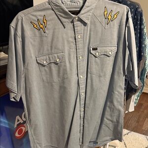 Howler Brothers Light Blue Short-Sleeve Western Shirt with Yellow Lightning